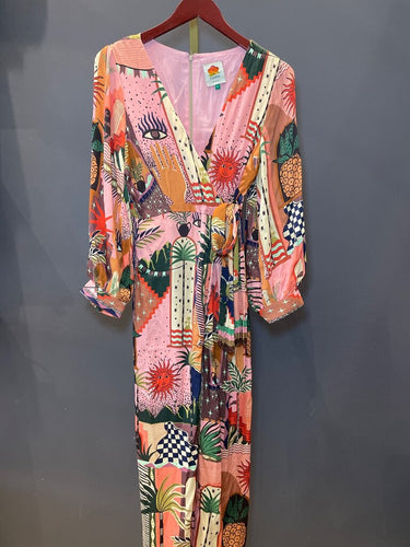 Farm Rio Pink Mystic Map Long Sleeve Maxi Dress sz S