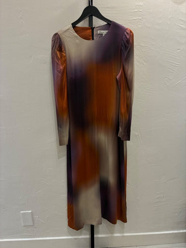 Munthe Abstract Watercolor Satin Long Sleeve Dress sz 38