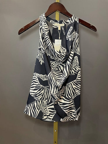 Adrienne Landau Quartz Zebra Cowl Neck Halter Top sz XS