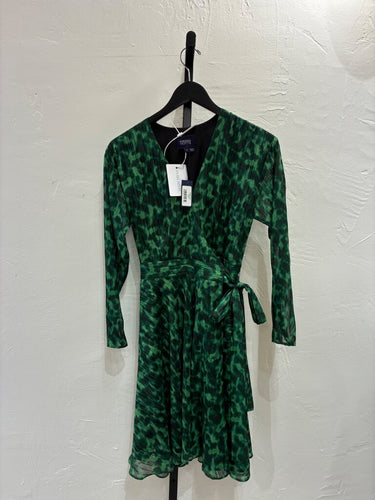 Marchesa Notte Green Animal Print Long Sleeve Wrap Dress sz 0
