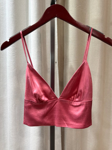 Zara Pink Satin Cropped Bralette Top sz S