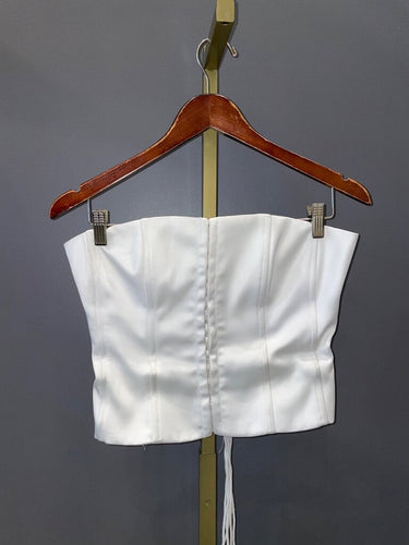 Guizio White Satin Strapless Lace-Up Corset Top sz L