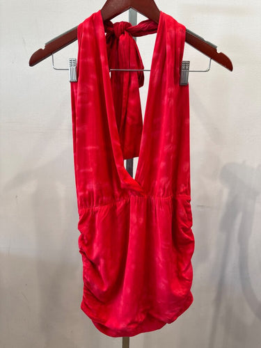 Indah Red Halter Ruched Mini Dress sz S