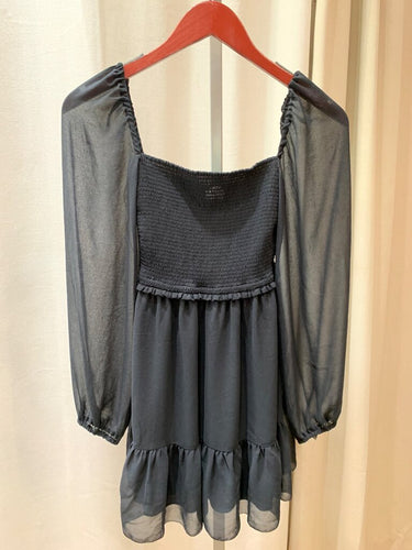 Wilfred Black Tempest Smocked Long Sleeve Mini Dress sz XS