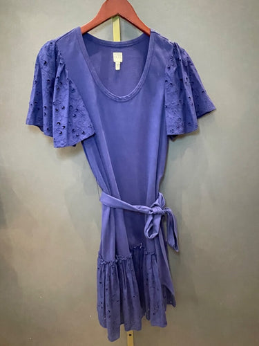 La Vie Rebecca Taylor Purple Eyelet Flutter Sleeve Dress sz S