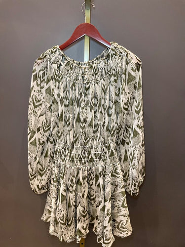 Misa Los Angeles Green Ikat Smocked Mini Dress sz S
