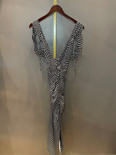 For Love & Lemons Polka Dot Ruched Maxi Dress sz M