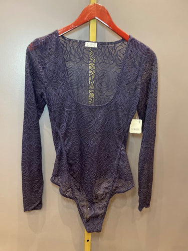 Free People Intimately Navy Lace Long Sleeve Bodysuit sz S