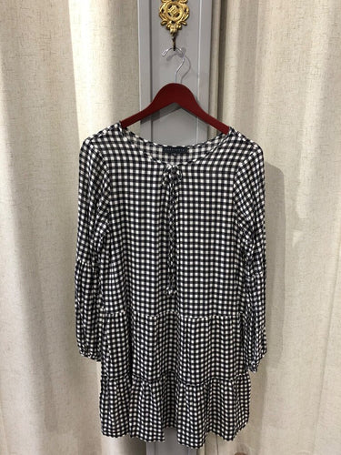 Sanctuary Gingham Tiered Long Sleeve Dress sz M