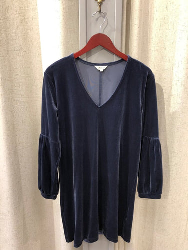 Madewell Navy Blue Velvet V-Neck Long Sleeve Shift Dress sz M