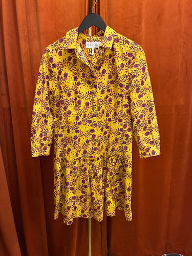 Saloni Yellow Floral Print Long Sleeve Shirt Dress sz 6