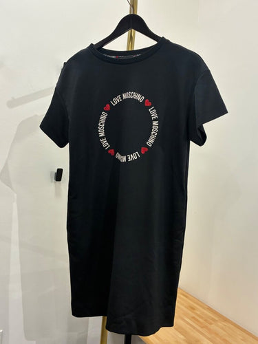Love Moschino Black Heart Circle Logo T-Shirt Dress sz 6