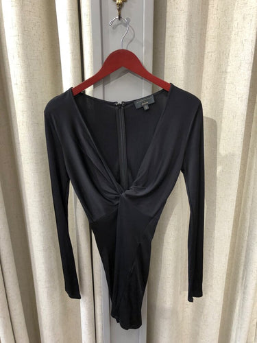 Michael Costello x REVOLVE Black Long Sleeve Twist Front Plunge Bodysuit sz XS
