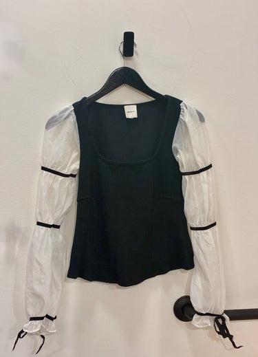 Maeve Mixed Media Balloon Sleeve Knit Top sz est S