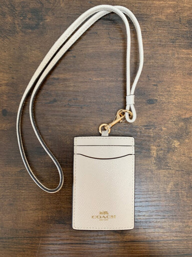 Coach Lanyard ID Case in Chalk Crossgrain Leather