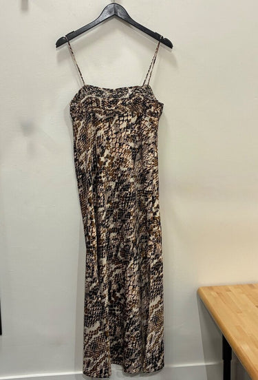 Anthropologie Brown Snakeskin Print Maxi Slip Dress sz M