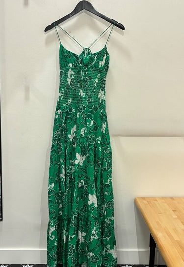 Anthropologie Green Floral Smocked Maxi Dress sz S