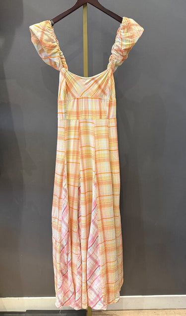 Anthropologie Plaid Smocked Sleeveless Maxi Dress sz S