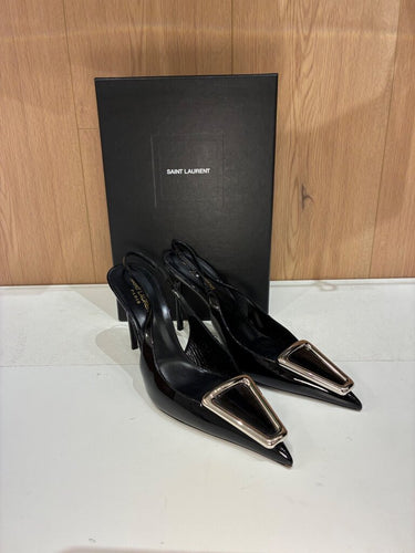 Saint Laurent Black Patent Avenue Slingback Pumps sz 40 with box