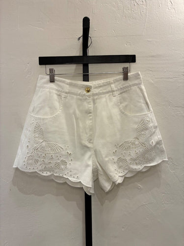 Farm Rio White Butterfly Embroidered Scalloped Denim Shorts sz 30