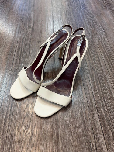 Staud Cream Leather Logo Slingback Sandals sz 40
