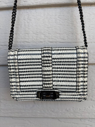 Rebecca Minkoff Black & White Striped Snake Embossed Love Crossbody Bag