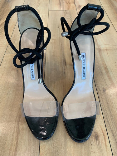 Manolo Blahnik Estro PVC Ankle-Tie Sandals sz 38½