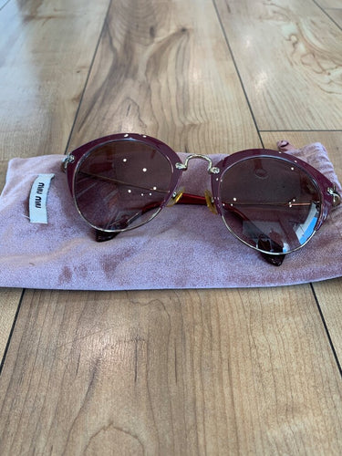 Miu Miu Round Burgundy & Gold Sunglasses