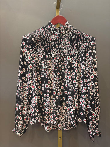 The Kooples Smocked Floral High Neck Long Sleeve Blouse sz XS