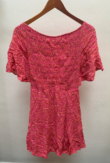 Free People Pink Floral Smocked Lace-Up Romper sz M