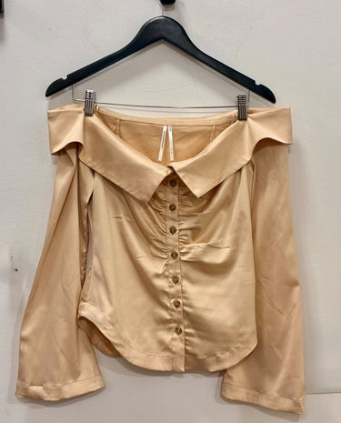 Anthropologie Off-the-Shoulder Ruched Satin Blouse sz S