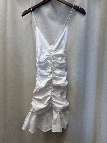 Lovers + Friends White Ruched Spaghetti Strap Mini Dress sz S