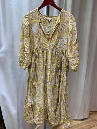 Sundry Yellow Floral Long Sleeve Midi Dress sz 3