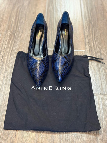 Anine Bing Blue Snakeskin V-Neck Pumps sz 37
