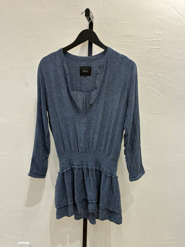 Rails Blue Striped Smocked Ruffle Mini Dress sz S