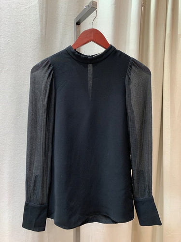 Stella McCartney Black Sheer-Sleeve Crepe Blouse sz 36
