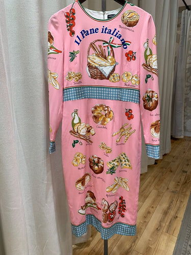 Dolce & Gabbana Pink Il Pane Italiano Print Midi Dress sz 46