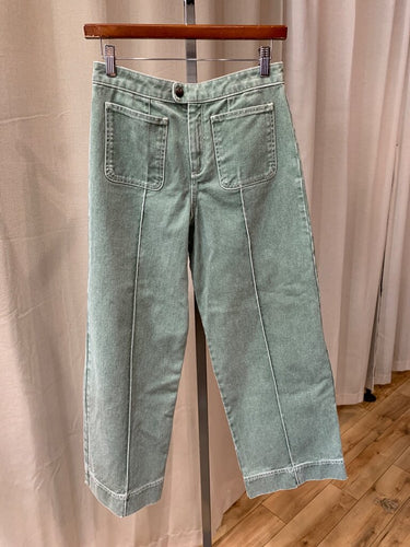 Soeur Sage Green Wide Leg Seam-Detail Pants sz 36