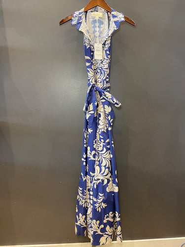 Flora Bea Blue and White Floral Halter Maxi Dress sz XS