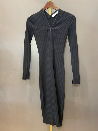 Proenza Schouler White Label Black Ribbed Knit Zip-Neck Long Sleeve Midi Dress sz S