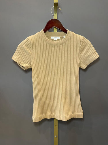 Vince Beige Ribbed Knit Short Sleeve Top sz XS/TP