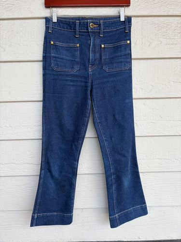 Khaite Raquel Crop Flare Jeans in Dark Wash Blue sz 27