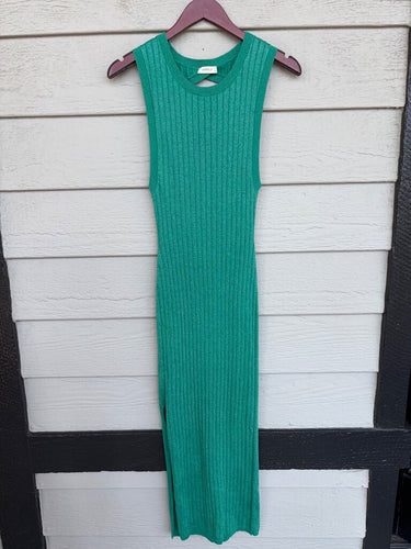 Spell Green Ribbed Knit Open Back Midi Dress sz XS