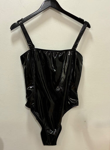 Good American Black Vinyl Bodysuit sz 3 (L)