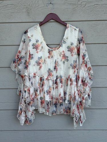 Love Johnny Was Floral Ruffle Sleeve Blouse sz XL
