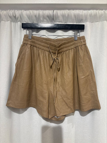Good American Camel Leather Drawstring Shorts sz 3