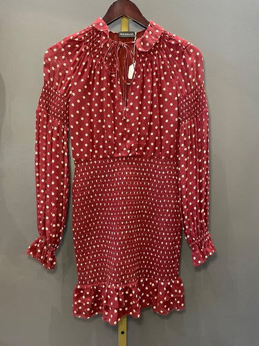 Nicholas Burgundy Polka Dot Smocked Mini Dress sz 2