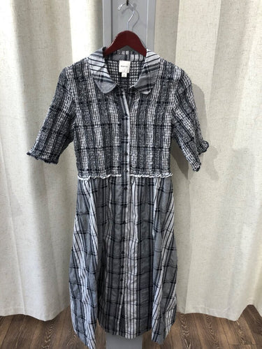 Maeve Black and White Plaid Smocked Midi Dress sz M