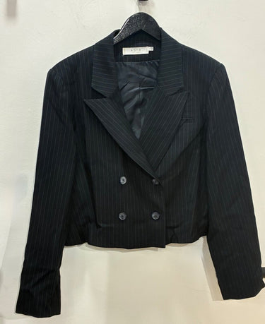 ASTR the Label Black Pinstripe Cropped Double-Breasted Blazer sz L