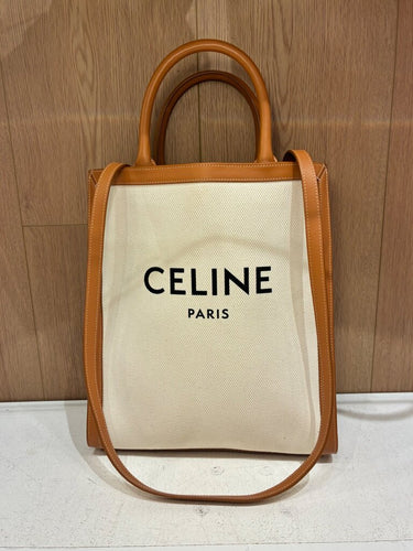 Celine Canvas and Calfskin Small Vertical Cabas